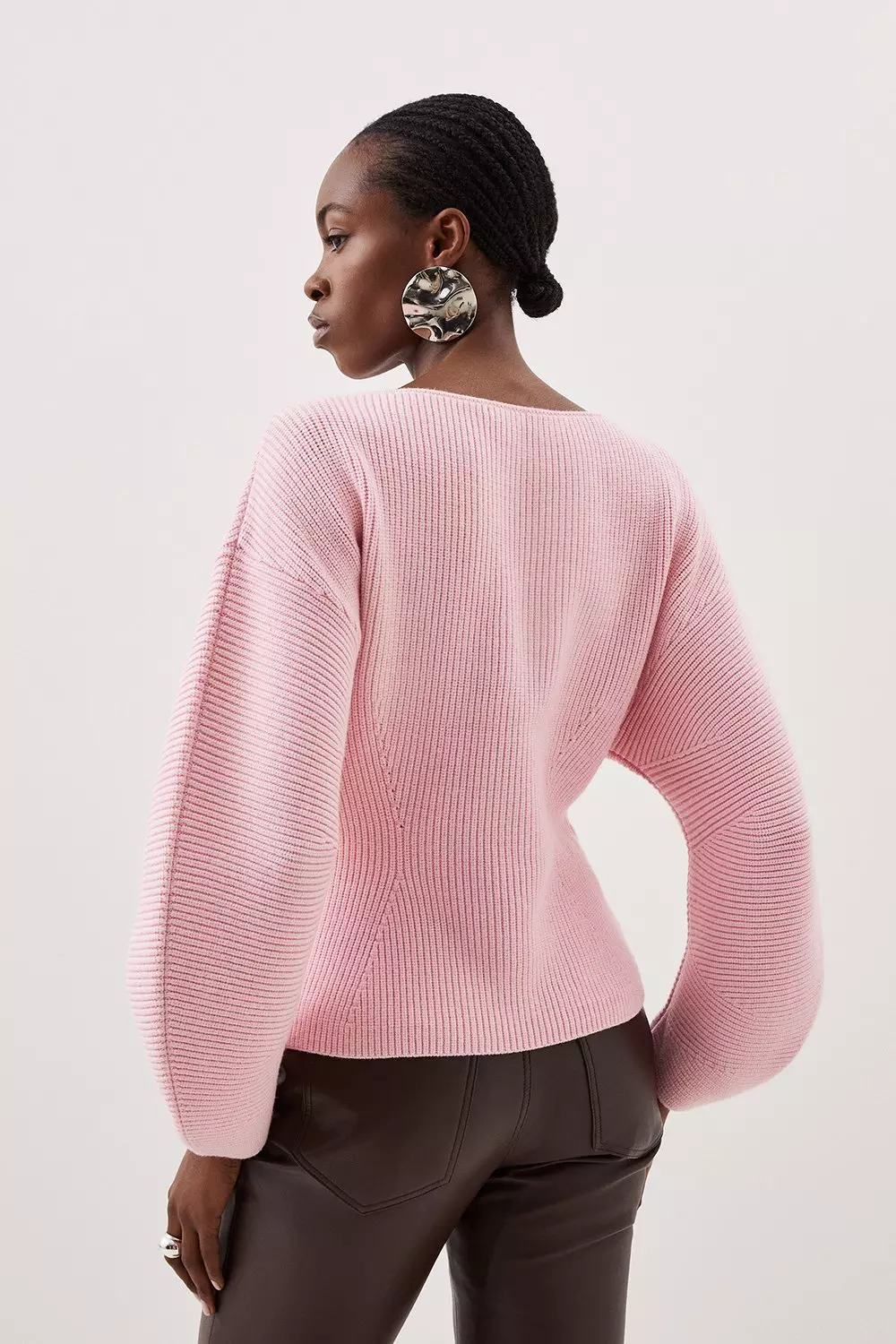 Viscose Blend Round Sleeve Knit Sweater | Karen Millen